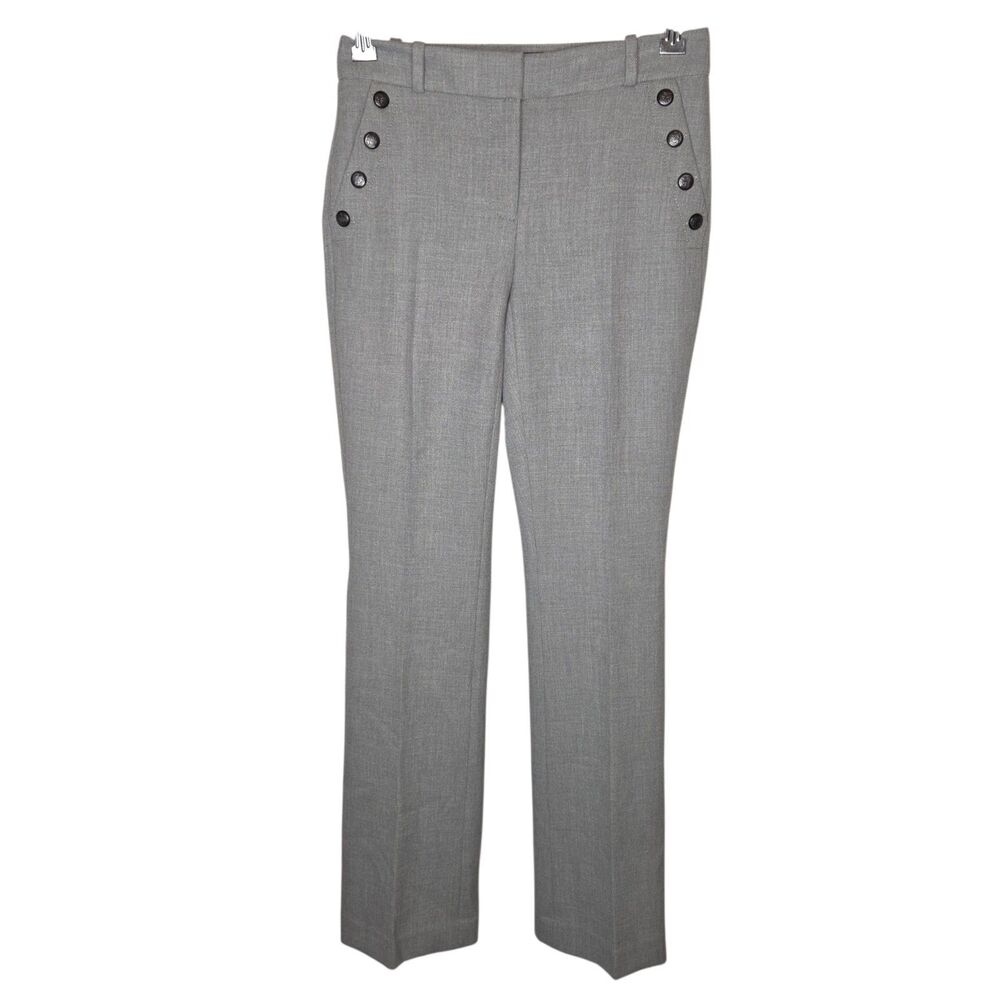White House Black Market The Boot Sailor Pants Grey 00P Petite Button Front